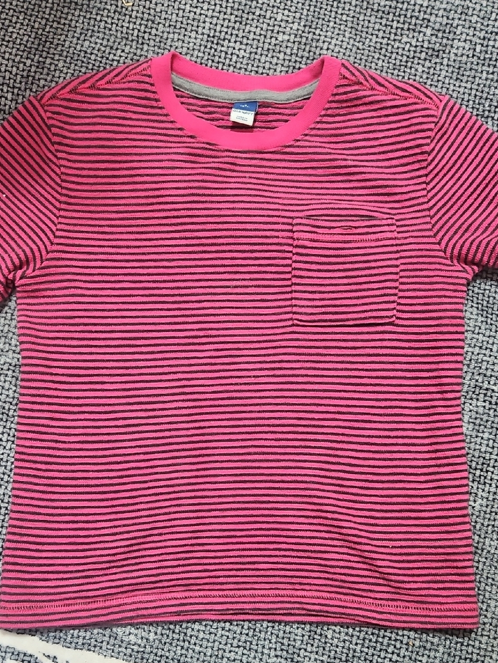 Old Navy Boy's' Pink & Black Striped Short Sleeve Tee with Pocket